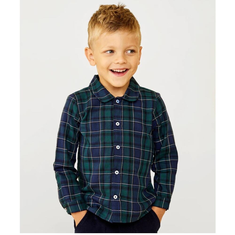 New janie and jack blue plaid baby button down shirt 3-6 months